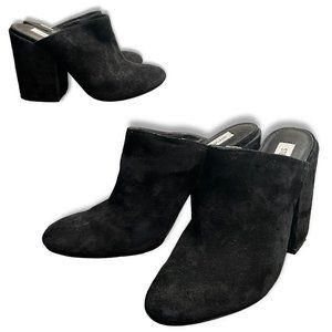 Chunky Heel Black Suede Leather Mules Steve Madden Stella Almond Toe High 7.5